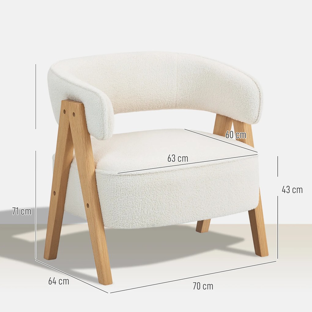 Poltrona de Sala de Estar Estofada em Borreguito Poltrona de Leitura Moderna com Encosto Curvo 70x64x71 cm Branco