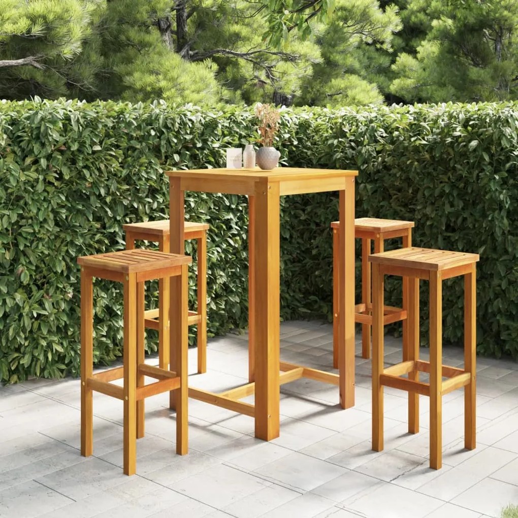 vidaXL 5 pcs conjunto de bar para jardim madeira de acácia maciça