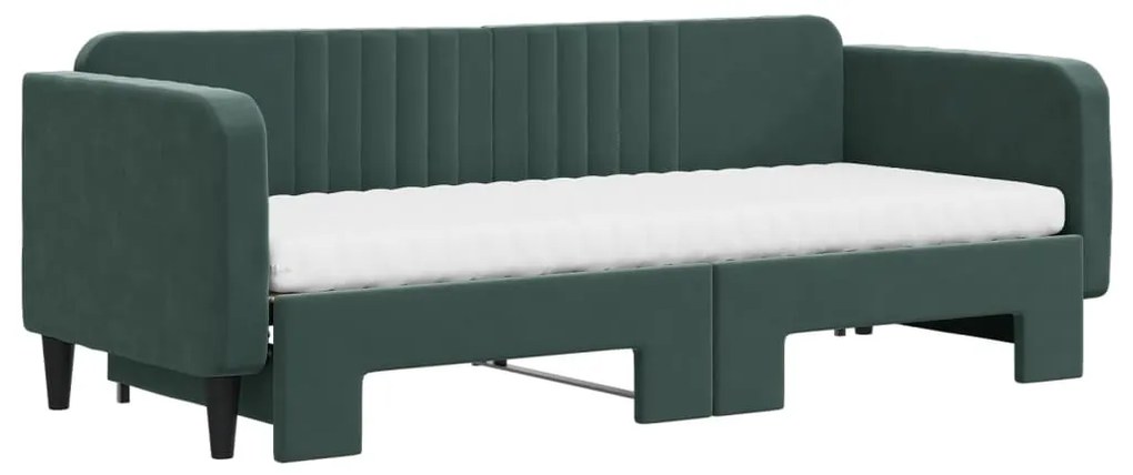 Sofá-cama c/ gavetão e colchões 80x200cm veludo verde-escuro
