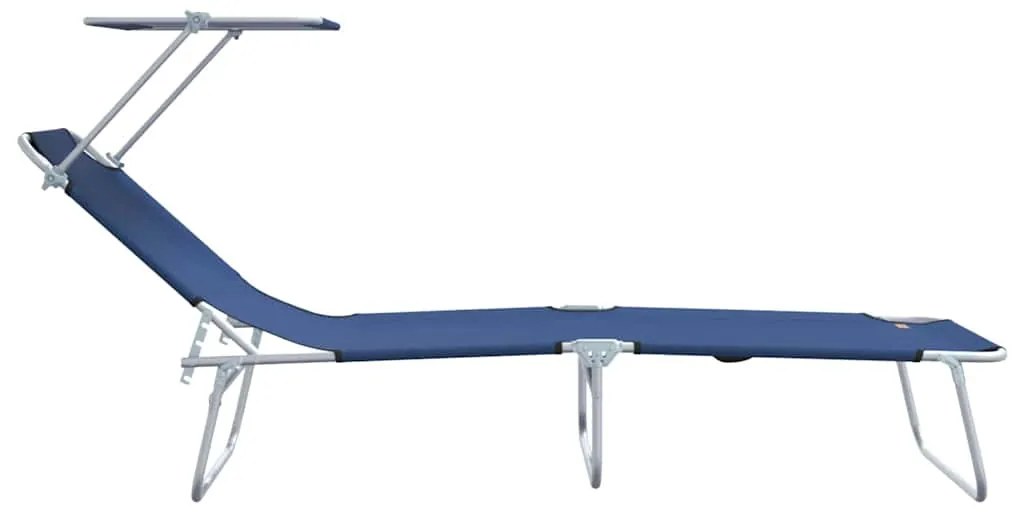 Espreguiçadeiras Dobráveis 2 pcs com Toldo Azul Tecido Oxford 600D