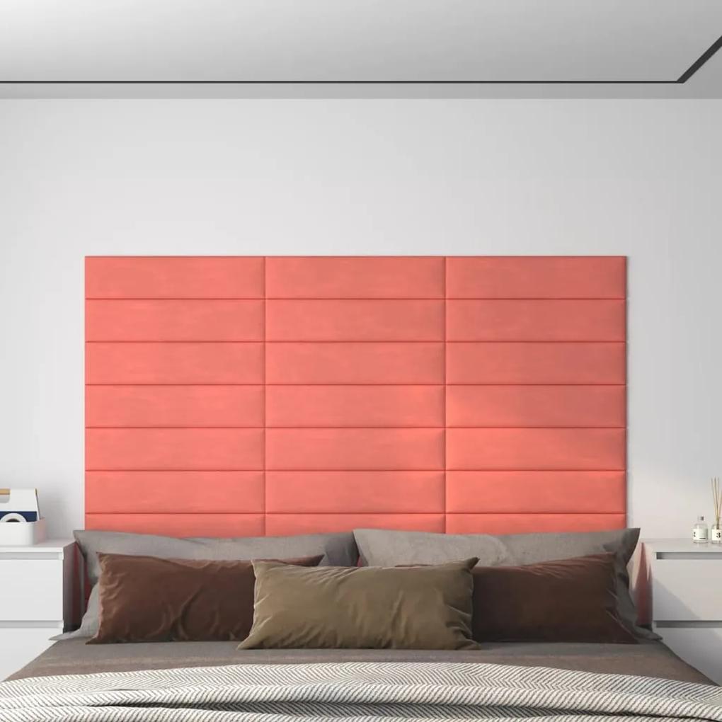 Painel de parede 12 pcs 60x15 cm veludo 1,08 m² rosa