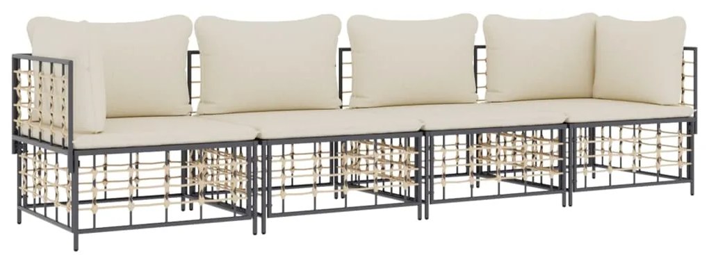 4 pcs conjunto lounge de jardim c/ almofadões vime PE antracite