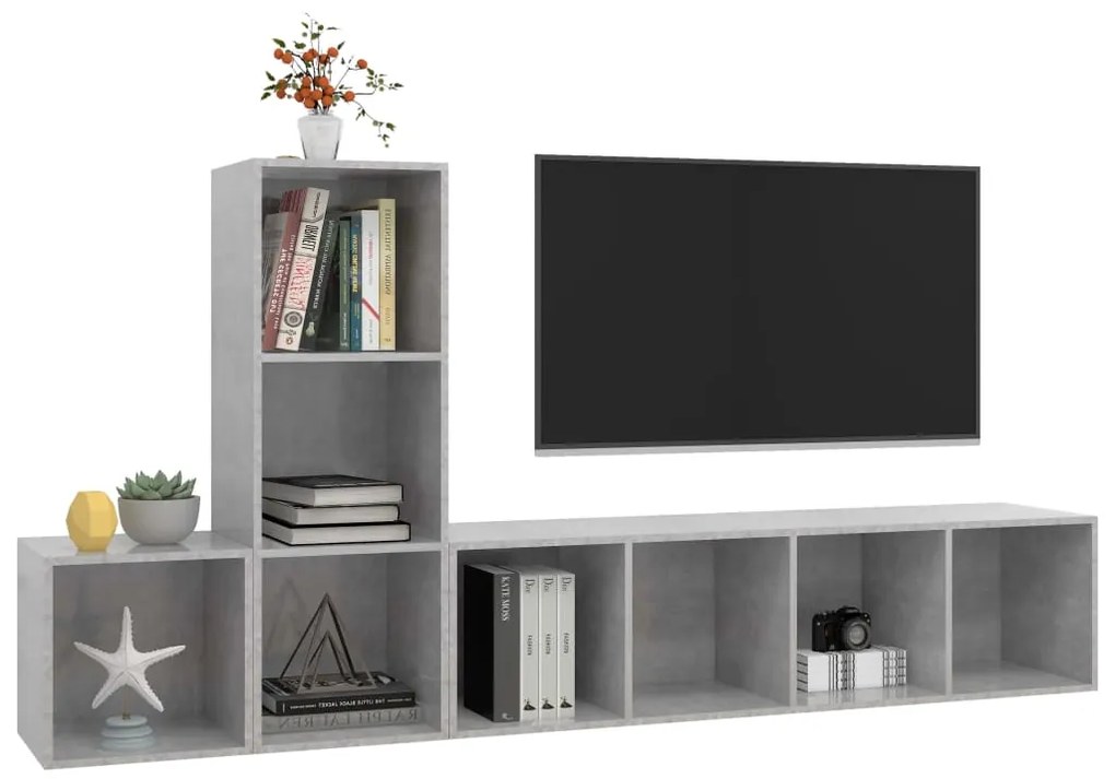 3 pcs conjunto de móveis de TV contraplacado cinzento cimento