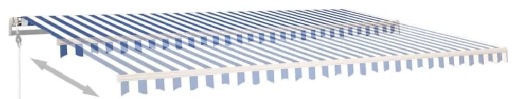 Toldo autom. com LED e sensor de vento 500x350 cm azul/branco