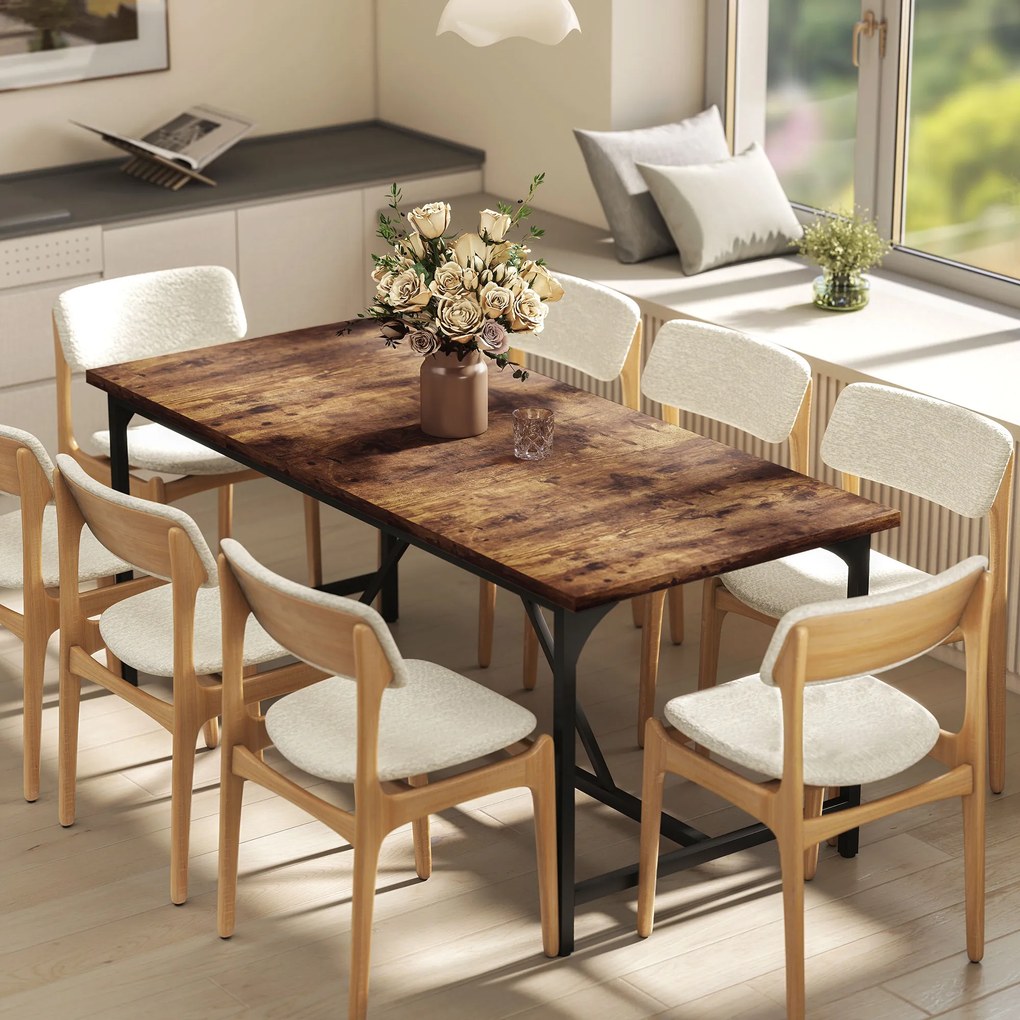 Mesa de Refeição Retangular para 6-8 Pessoas (CADEIRAS NÃO INCLUIDAS) Industrial com Pés de Metal 180x80x75,5 cm Castanho Rústico