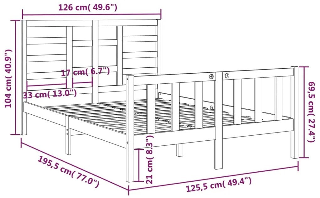 Estrutura cama pequena casal 120x190 cm pinho maciço branco
