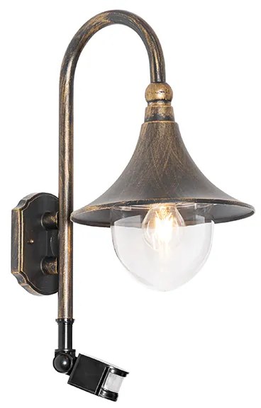 Candeeiro de parede exterior dourado antigo IP44 com sensor de movimento - Daphne Clássico / Antigo