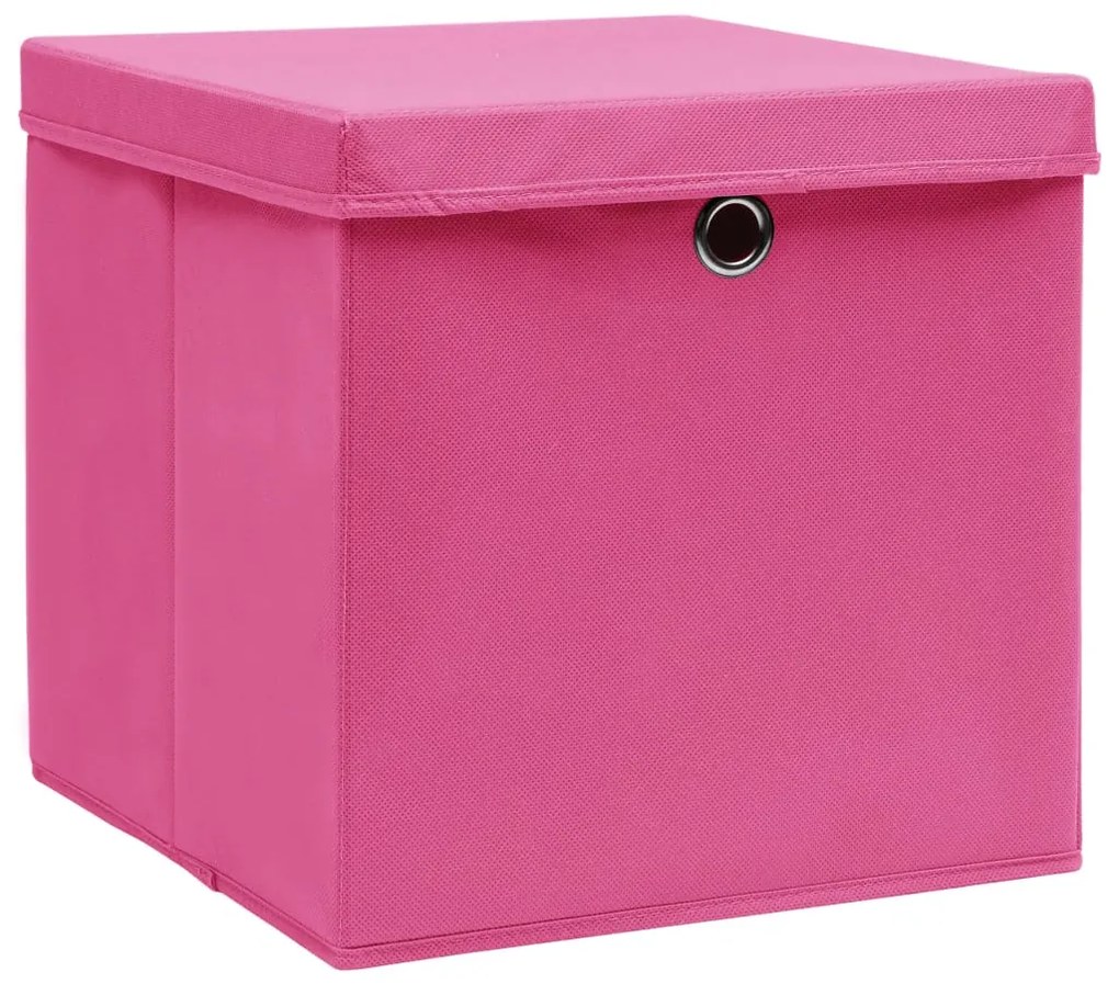Caixas de arrumação com tampas 10 pcs 32x32x32 cm tecido rosa
