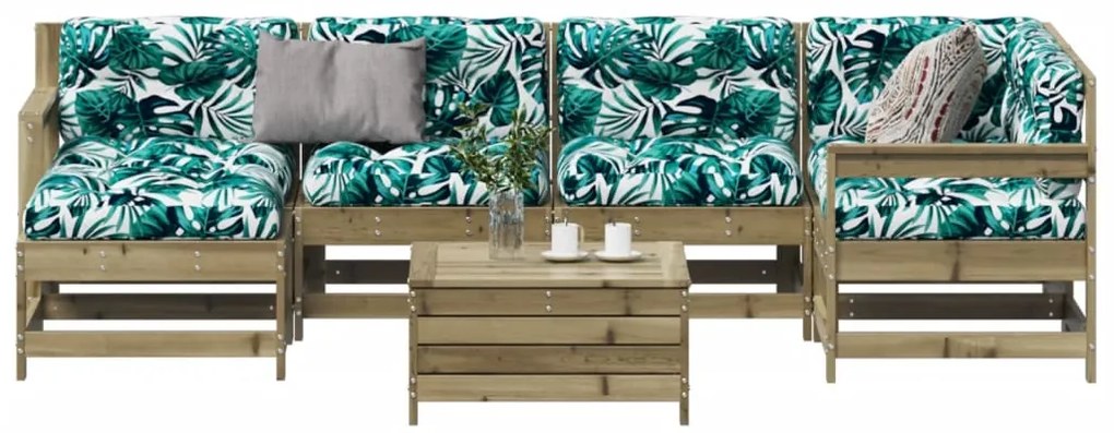 7 pcs conjunto lounge de jardim c/ almofadões pinho impregnado