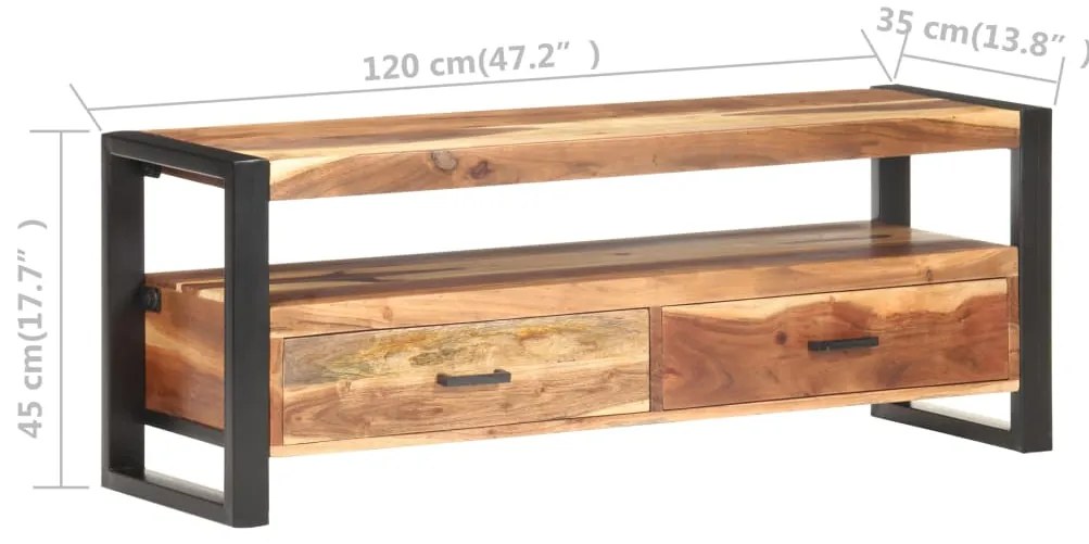 Móvel de TV 120x35x45 cm madeira maciça c/ acabamento a mel