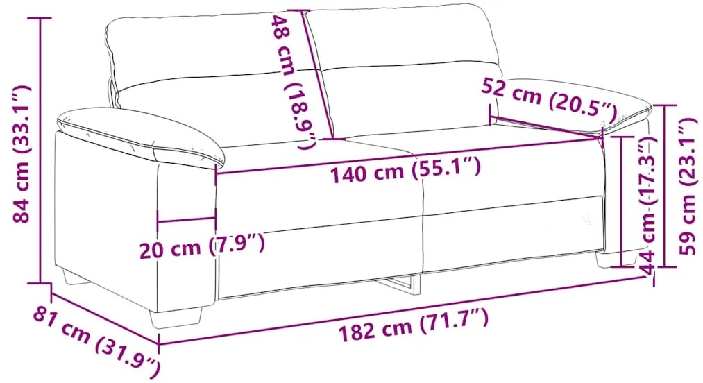Sofá de 2 lugares tecido 140 cm preto