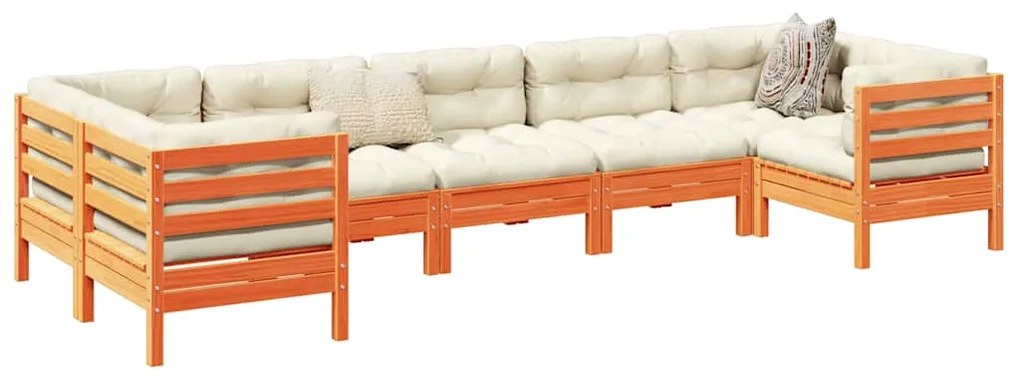 7pcs conj. sofás jardim c/ almofadões pinho maciço castanho mel