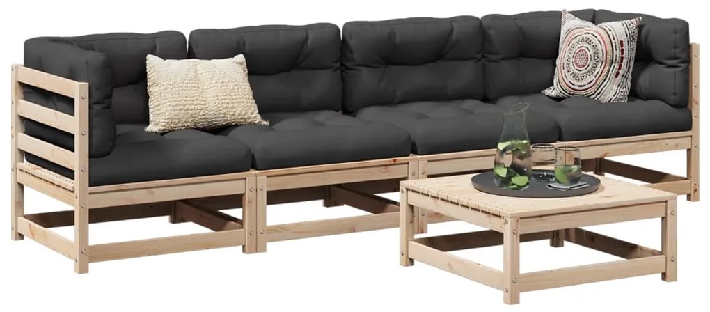 vidaXL 5 pcs conjunto de sofás para jardim madeira de pinho maciça