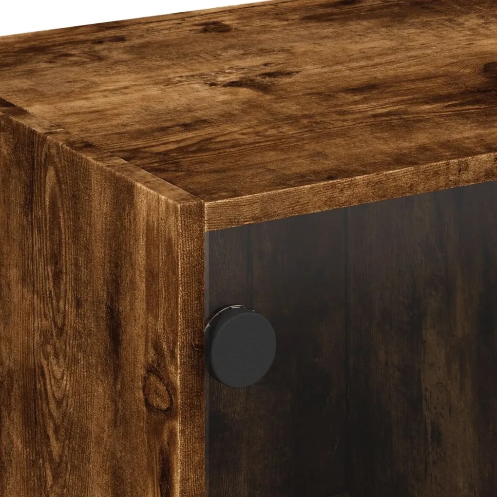 Móvel de TV c/ portas de vidro 102x37x42 cm carvalho fumado