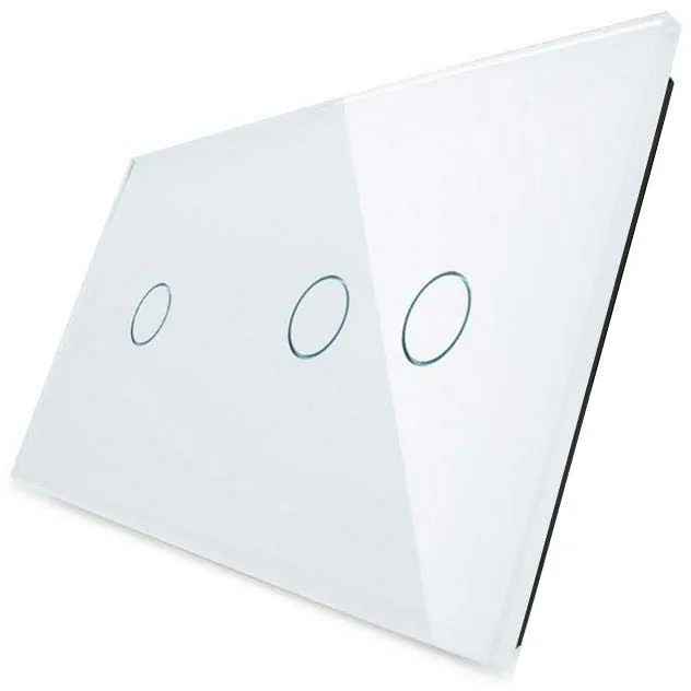 Frente interruptor tátil 2 módulos 3 botões, Painel branco vidro temperado