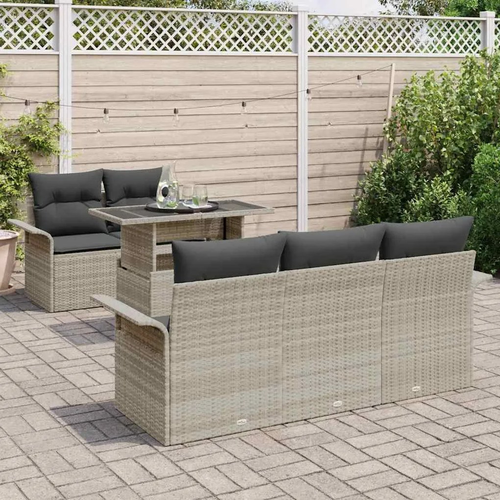 Conjunto de sofá de jardim com 6 peças e almofadas cinza claro em ratt