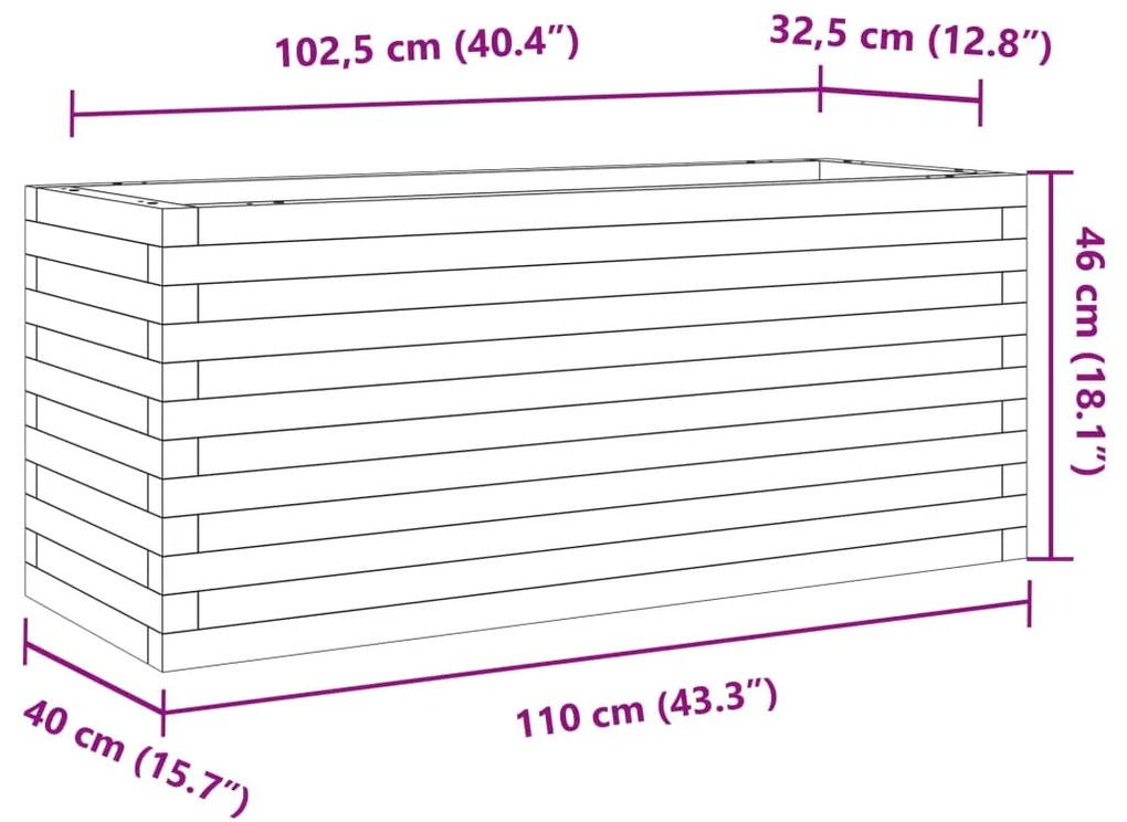 Vaso/floreira de jardim 110x40x46 cm pinho maciço castanho mel