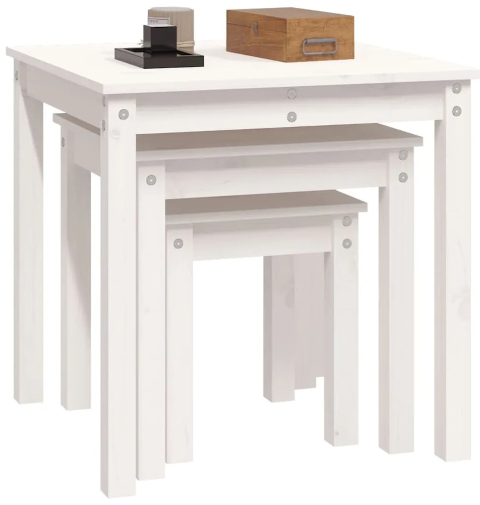 Mesas de encastrar 3 pcs madeira de pinho maciça branco