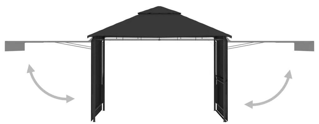 Gazebo c/ toldos duplos extensíveis 3x3x2,75m 180g/m² antracite