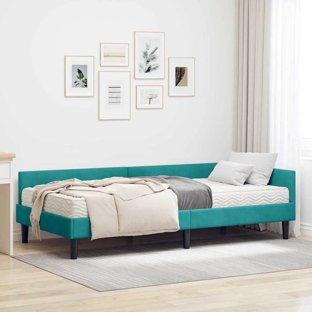 vidaXL Estrutura de Cama de Canto com Colchão 2 pcs Turquesa Veludo