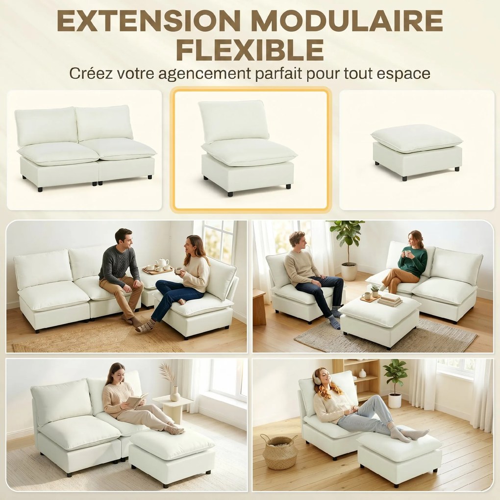 Poltrona de sala 146 x 85 x 78 cm moderno sem braços, com assento largo e almofadas grossas, creme