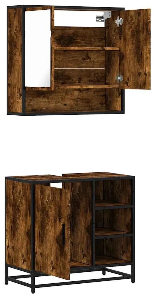 2 pcs conj. móveis casa de banho derivados madeira cor fumado