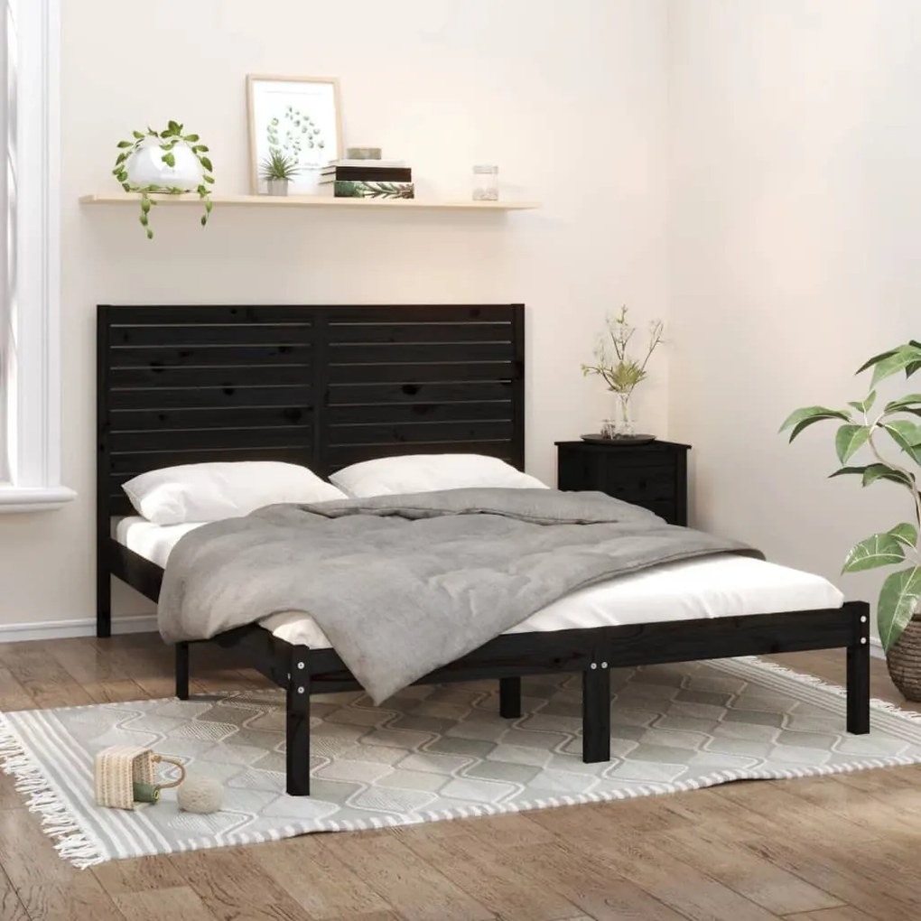 vidaXL Estrutura de cama 120x200 cm madeira maciça preto