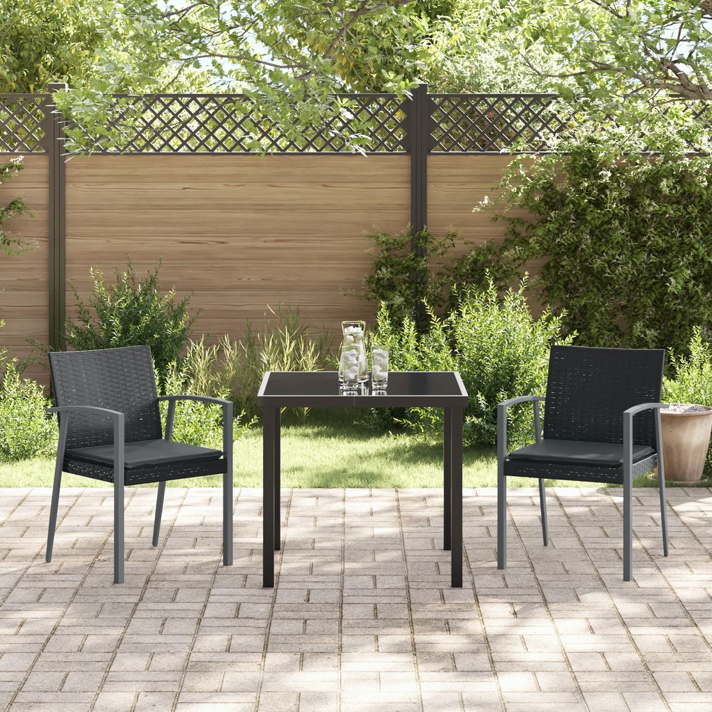 Conjunto de Jantar de Jardim 3 Peças com Almofadas Pretas Rattan Sinté