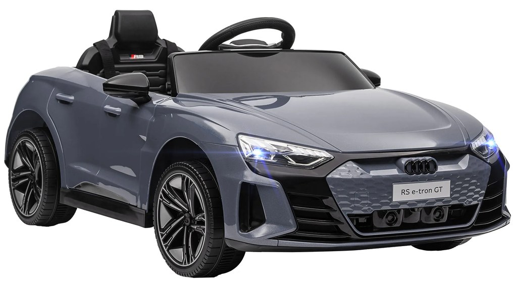 HOMCOM Carro Elétrico AUDI RS E-Tron GT 12V com 2 Motores Faróis LED Buzina Música USB 3-5km/h 103x58x41 cm Cinzento | Aosom Portugal