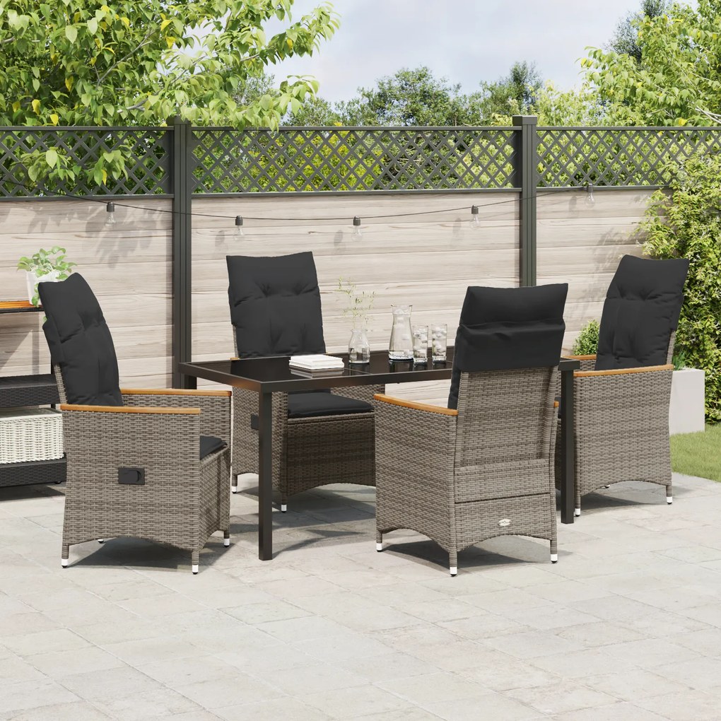 Conjunto de Mobiliário para Jardim de 5 Peças com Almofadas Cinza Ratt