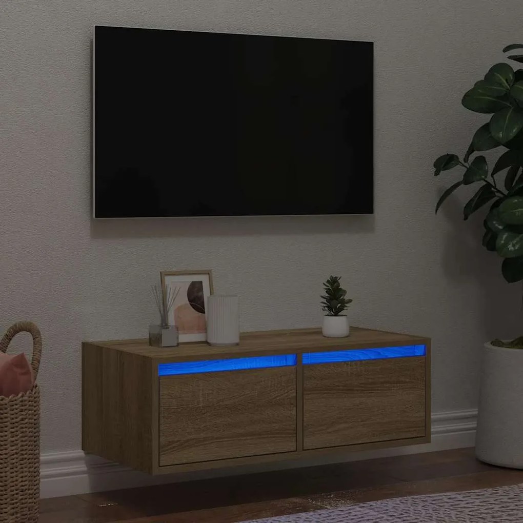 Móvel de TV com luzes LED 75x35,5x25 cm carvalho sonoma