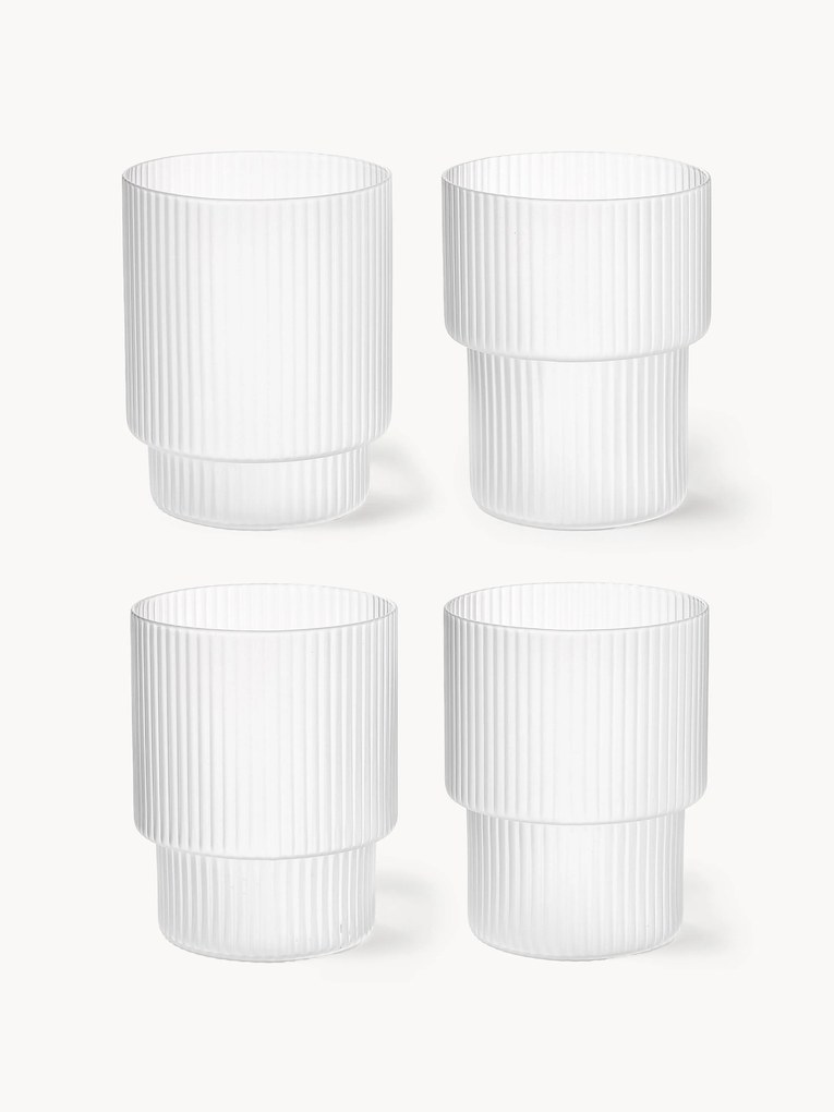 Copos artesanais com relevo ondulado, 200 ml, conjunto de 4