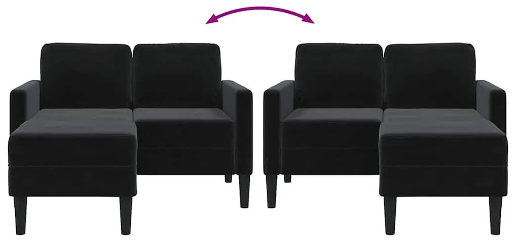 Sofá 2 lugares com Chaise em L 125 cm veludo preto