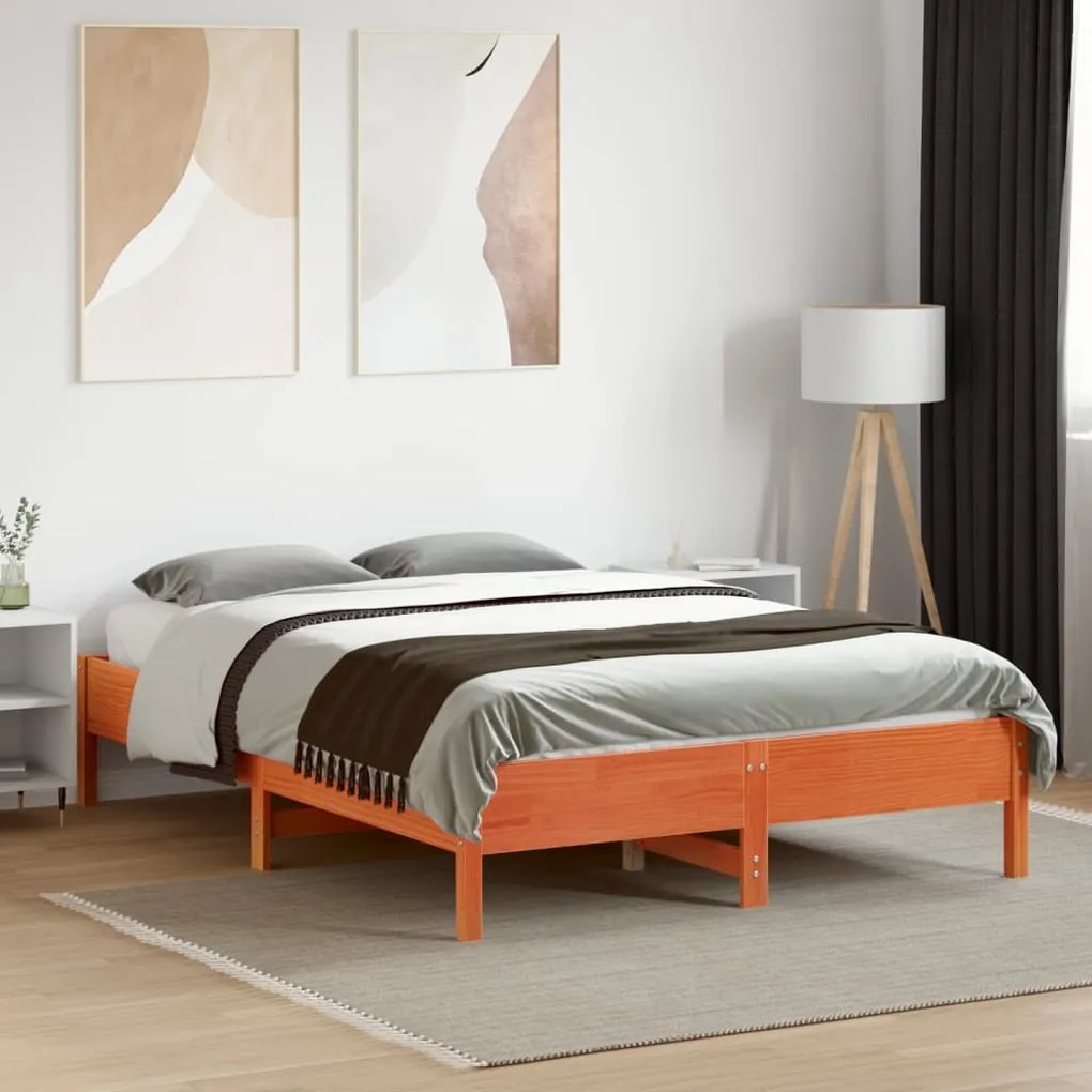 Cama sem colchão 120x190 cm madeira pinho maciça castanho-mel