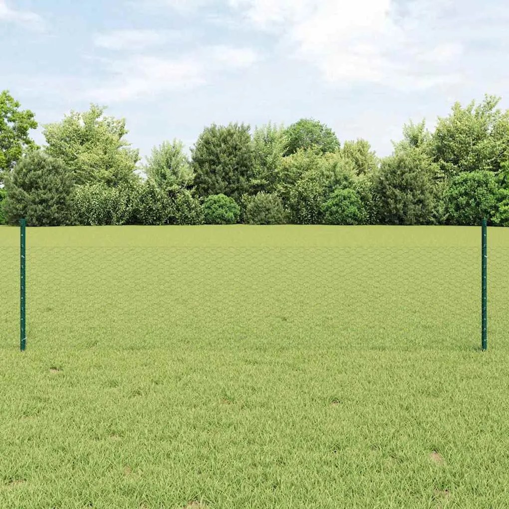 Conjunto de Cerca 2 Peças Verde Pré-revestido com PVC 25 x 0,5 m
