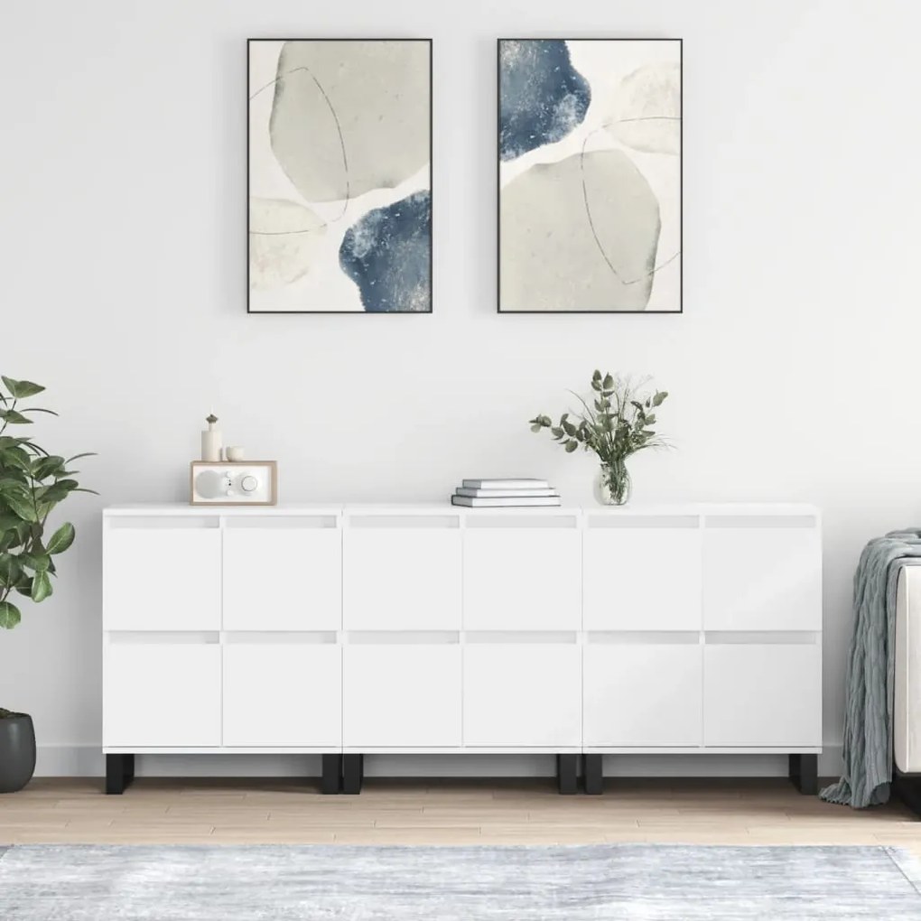 vidaXL Aparadores 3 pcs madeira processada branco
