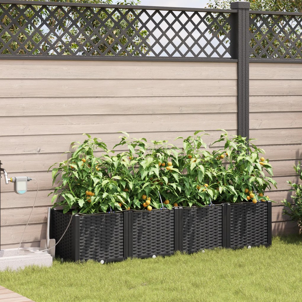 Jardineiras vidaXL com Sistema de Irrigação 4 pcs Preto
