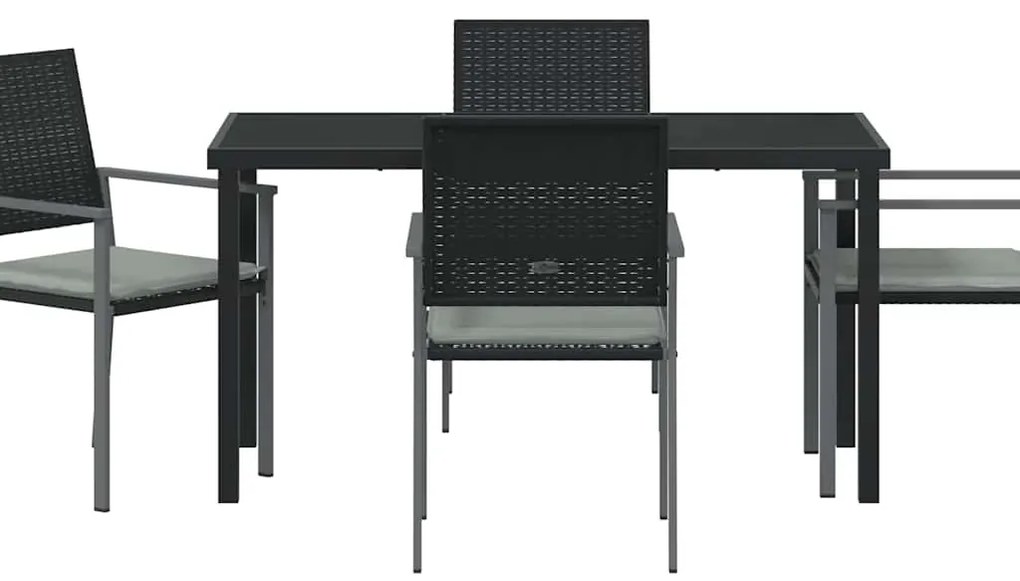 Conjunto de Jantar de Jardim com 5 Peças e Almofadas, Preto, Polyratta