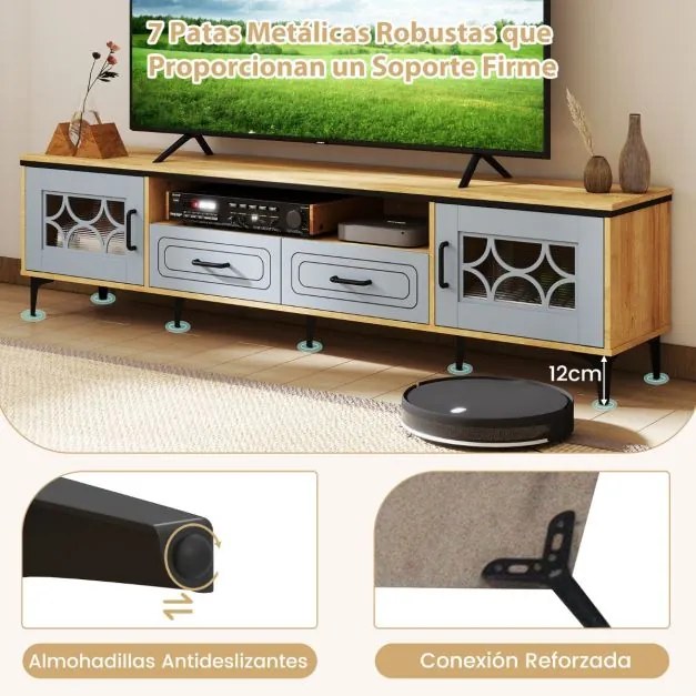 Móvel para TV de até 80 polegadas 180,5 x 35 x 46 cm com 2 gavetas, 2 compartimentos com porta e prateleira para sala de estar Natural