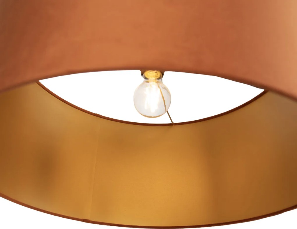 Candeeiro de pé dourado ajustável com abajur laranja e interior dourado 50cm - Editor