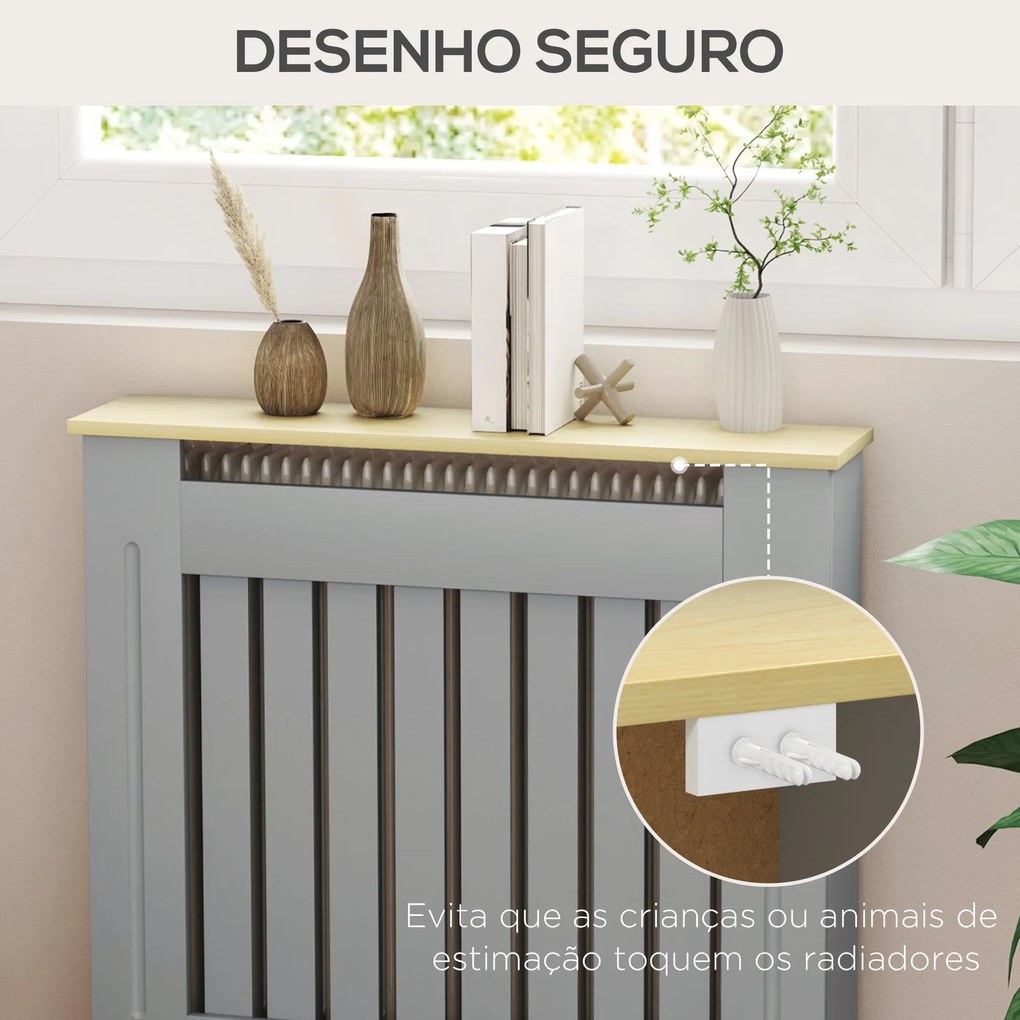 Cobertura Radiador 78x19x83 cm de MDF e Melamina de Madeira com Dispositivo Anti-Tombo e Desenho Moderno Cinza