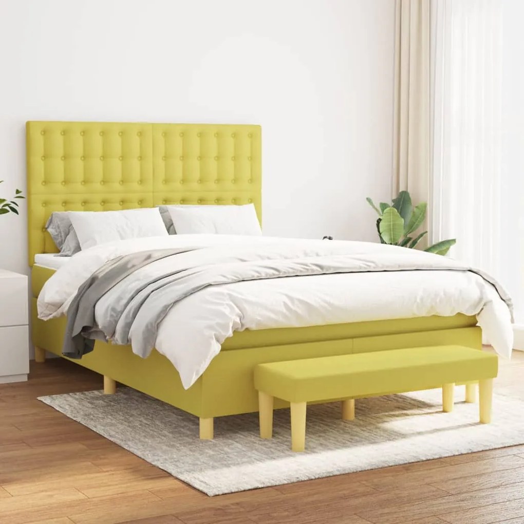 vidaXL Cama com molas/colchão 140x190 cm tecido verde-claro