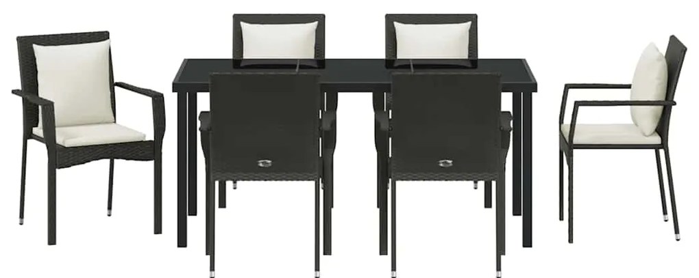 Conjunto de Jantar de Jardim 7 pcs Preto 160 x 80 x 73 cm