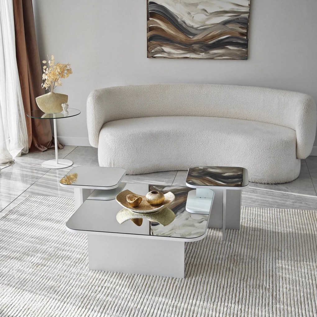 Conjunto de Mesas de Café Jazz – Branco – 80x30x80 cm, 40x35x40 cm, 40