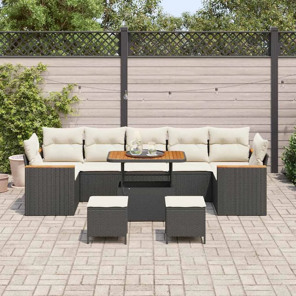 Conjunto de Sofás de 10 Peças com Almofadas Preto Rattan Polimérico Ac