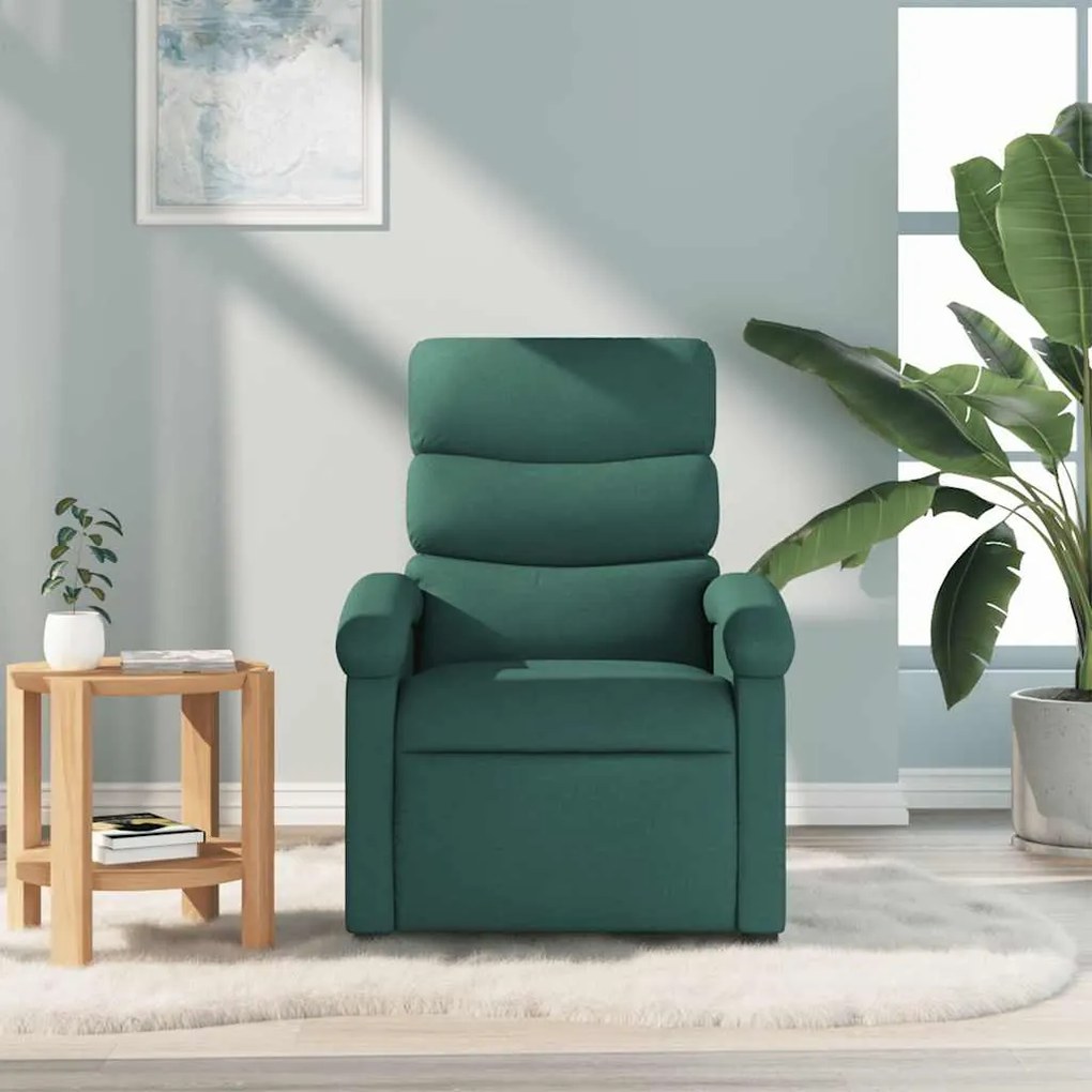 Poltrona de massagens reclinável tecido verde-escuro