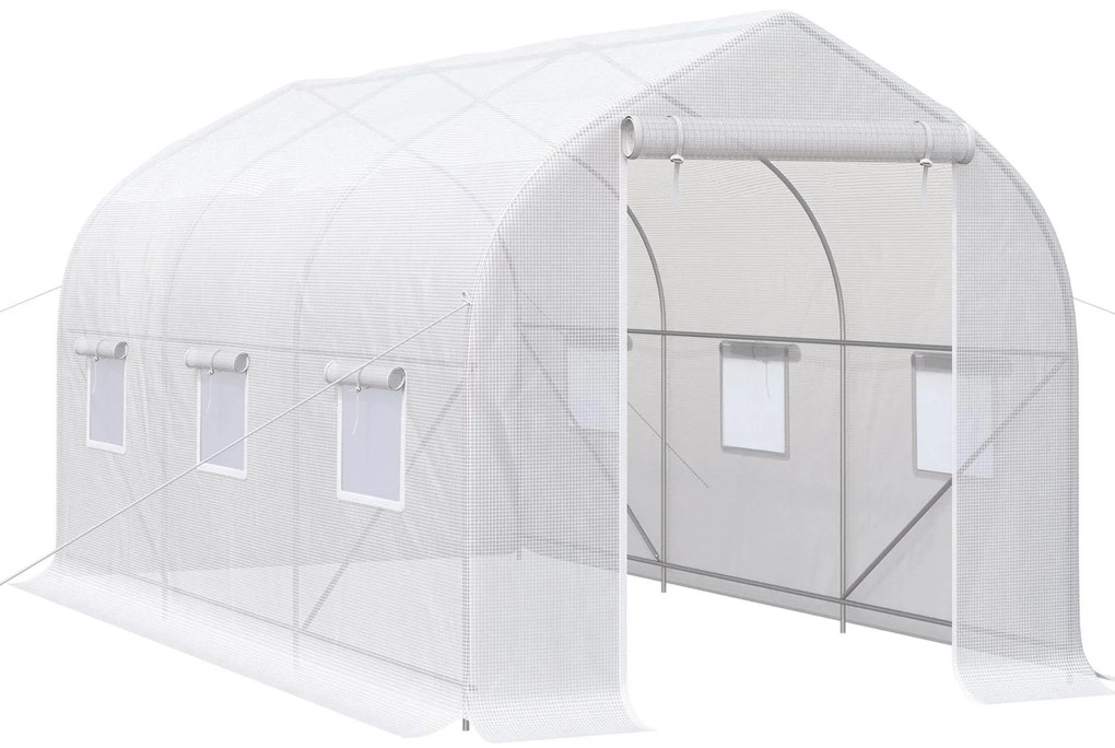 Outsunny Estufa Tipo Túnel 400x200x200cm Estufa de Jardim com 6 Janelas Transpiráveis e Portas Enrolável com Zíper para Cultivo de Plantas e Verduras Branco