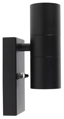Candeeiro de parede exterior preto 2 luzes IP44 com sensor crepuscular - Duo