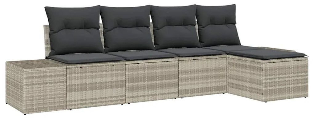 Conjunto de Sofás de Jardim com 5 Peças e Almofadas de Poly Rattan Cin