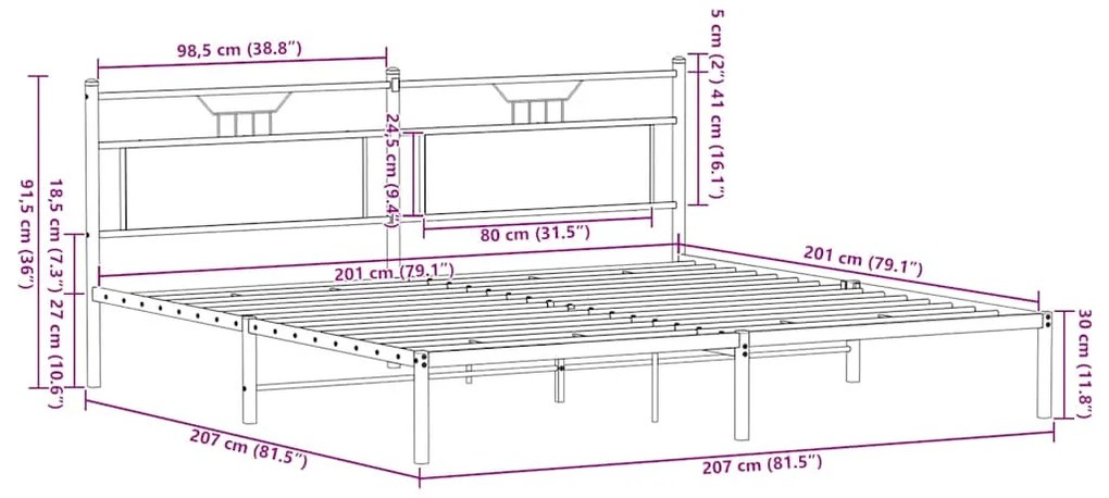 Estrutura de cama sem colchão 200x200 cm carvalho sonoma